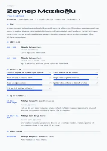 Felsefe Öğretmeni CV Örnekleri cv indir